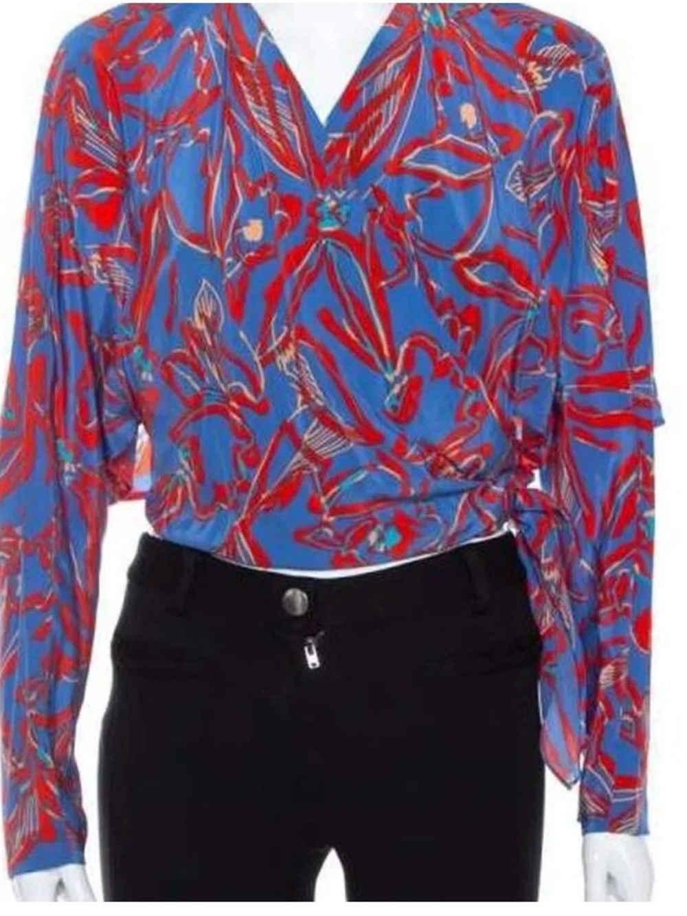 Diane Von Furstenberg Red & Blue Floral Wrap Blouse